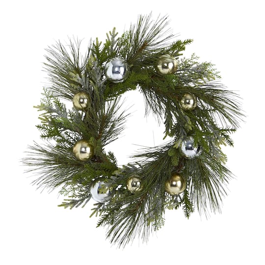 26" Sparkling Pine Wreath with Ornaments